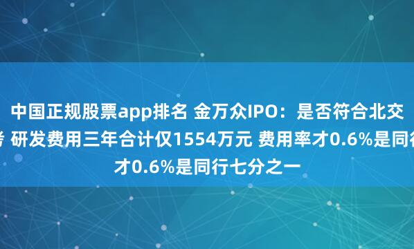 中国正规股票app排名 金万众IPO：是否符合北交所定位待考 研发费用三年合计仅1554万元 费用率才0.6%是同行七分之一