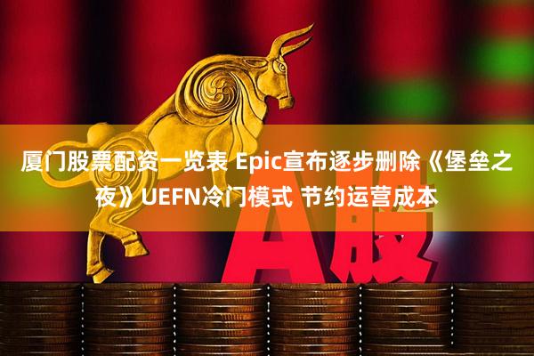 厦门股票配资一览表 Epic宣布逐步删除《堡垒之夜》UEFN冷门模式 节约运营成本